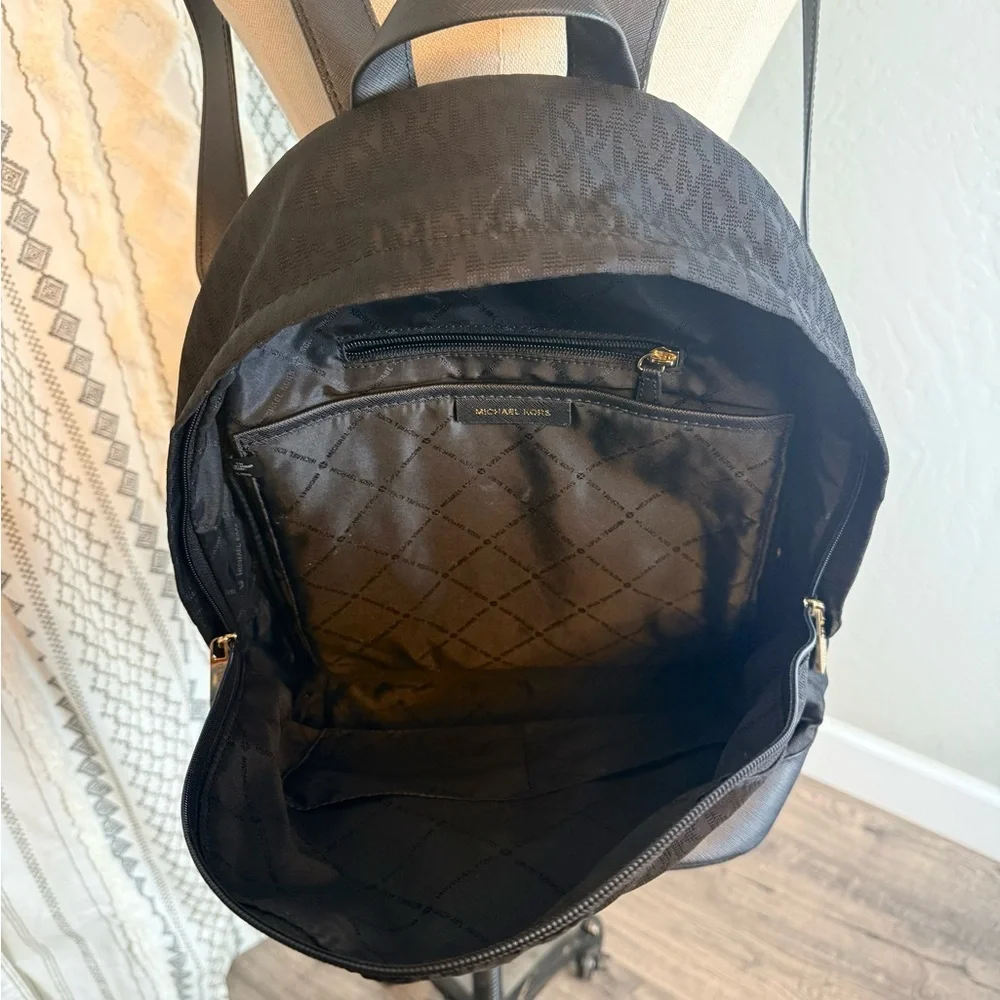 Michael Kors Black Nylon Backpack‎ Gold Hardware MK Logo Lining